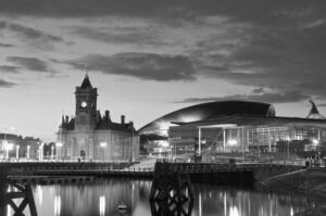 Cityscape image of Cardiff Bay in Wales,