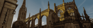 Connex Education Coventry & Warwickshire. The image displayed is Coventry Cathedral Ruin in the UK.