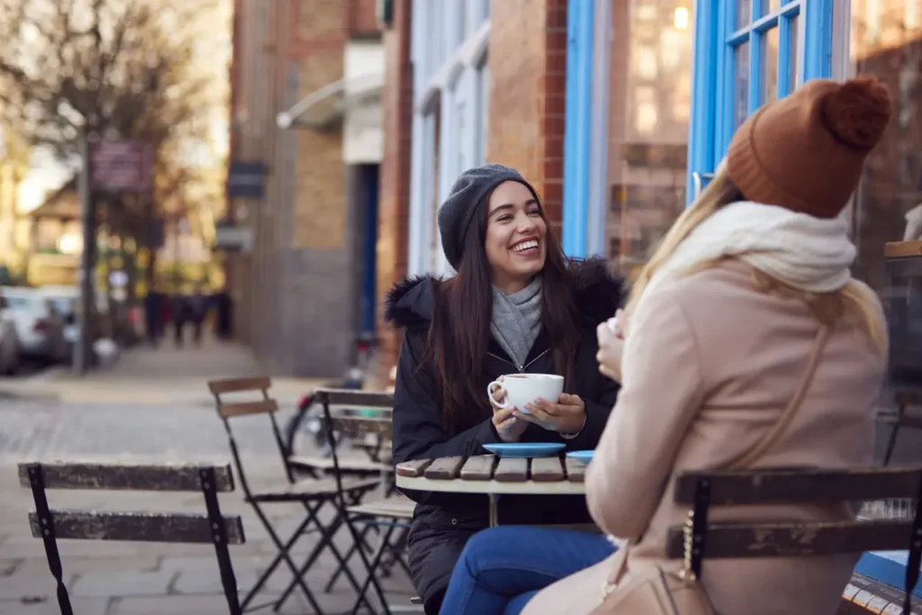 Meeting for coffee in autumn